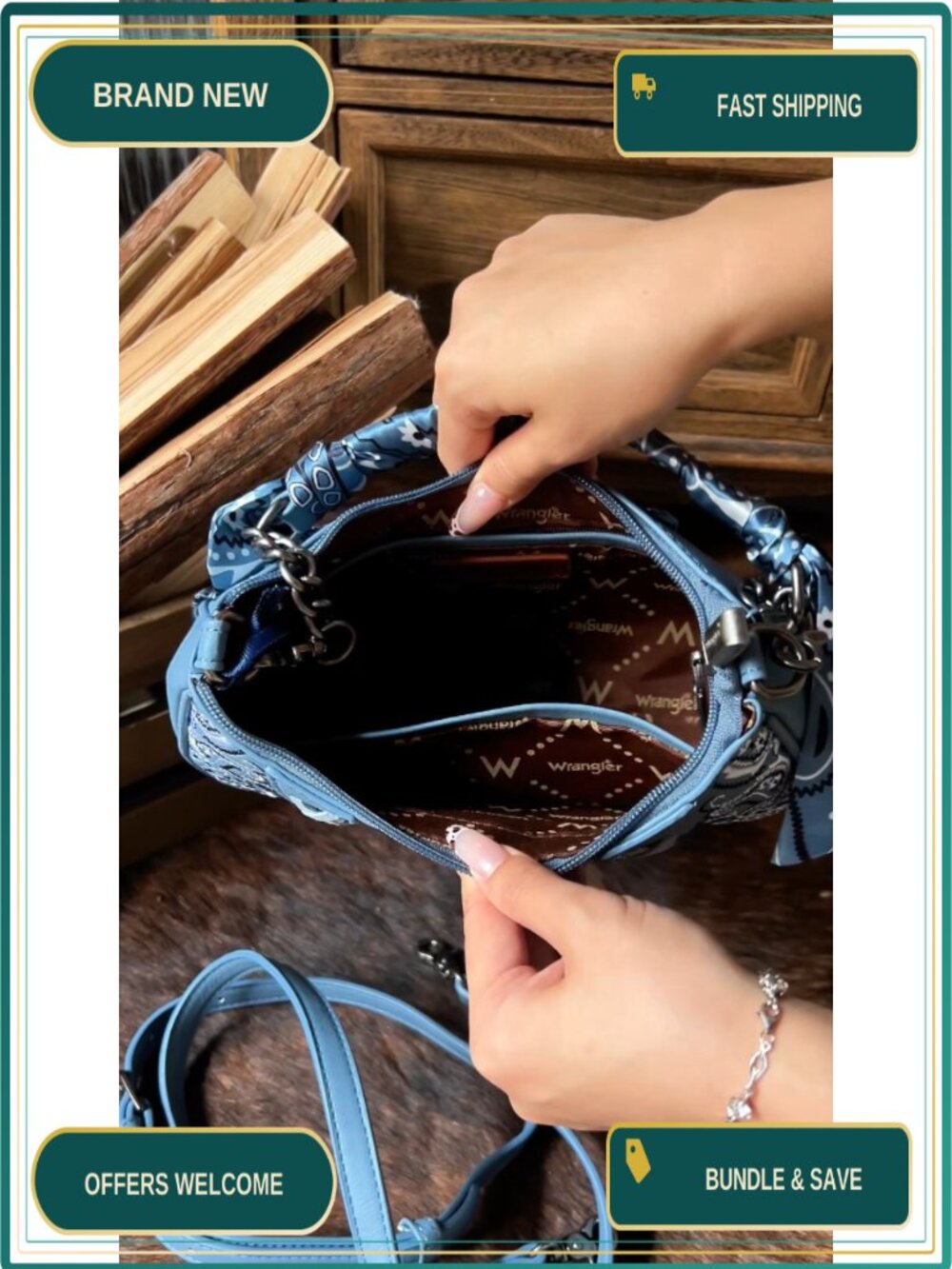 Western Paisley Hobo Shoulder Bag Bandana Handle Crossbody - Picture 6 of 6